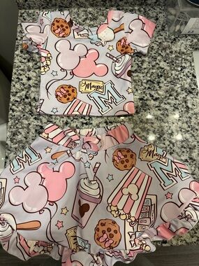 Girls Pink Snack-Print Short Sleeve Pajama Set